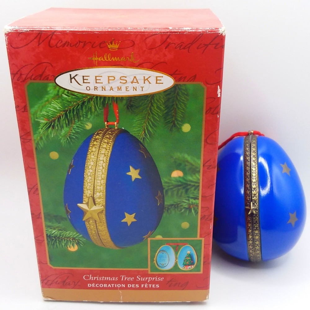 Hallmark Keepsake Ornament 2000 Christmas Tree Surprise Egg Blue Gold Stars VTG‎